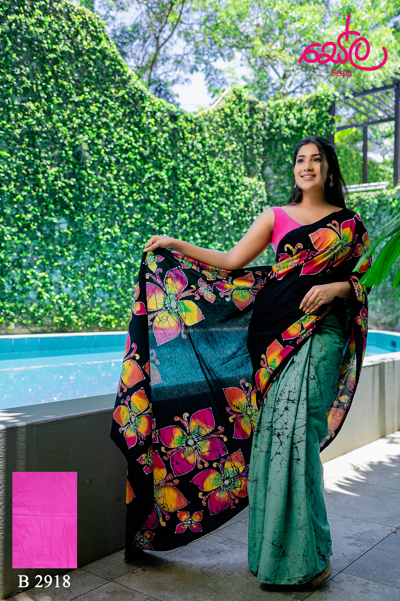 BLACK AND PINK COLOR BATIK SAREE B2918