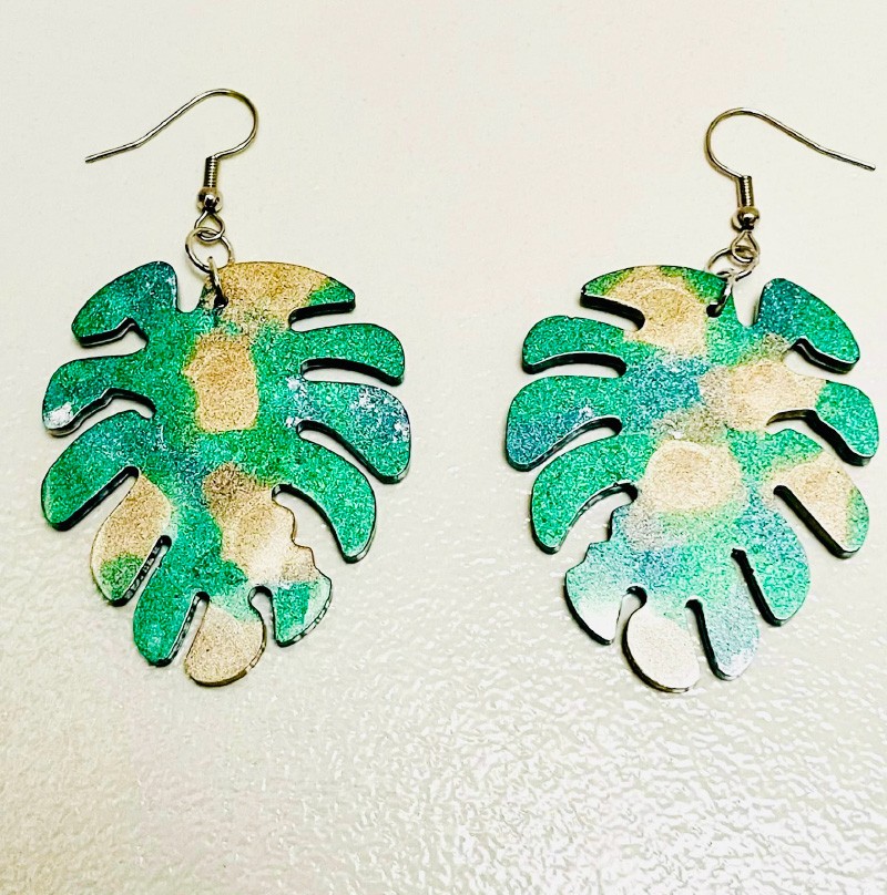 Tropical Glitter Monstera Earring