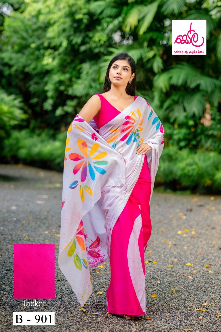 WHITE & PINK SRI LANKAN HANDMADE COTTON BATIK SAREE B901