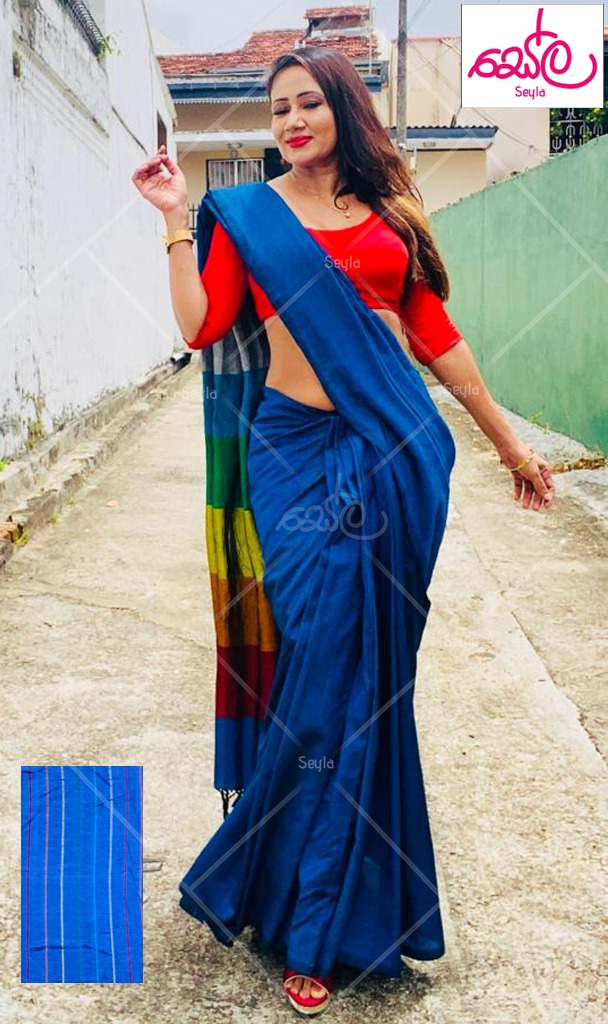 BLUE AND RED RAYON SAREE