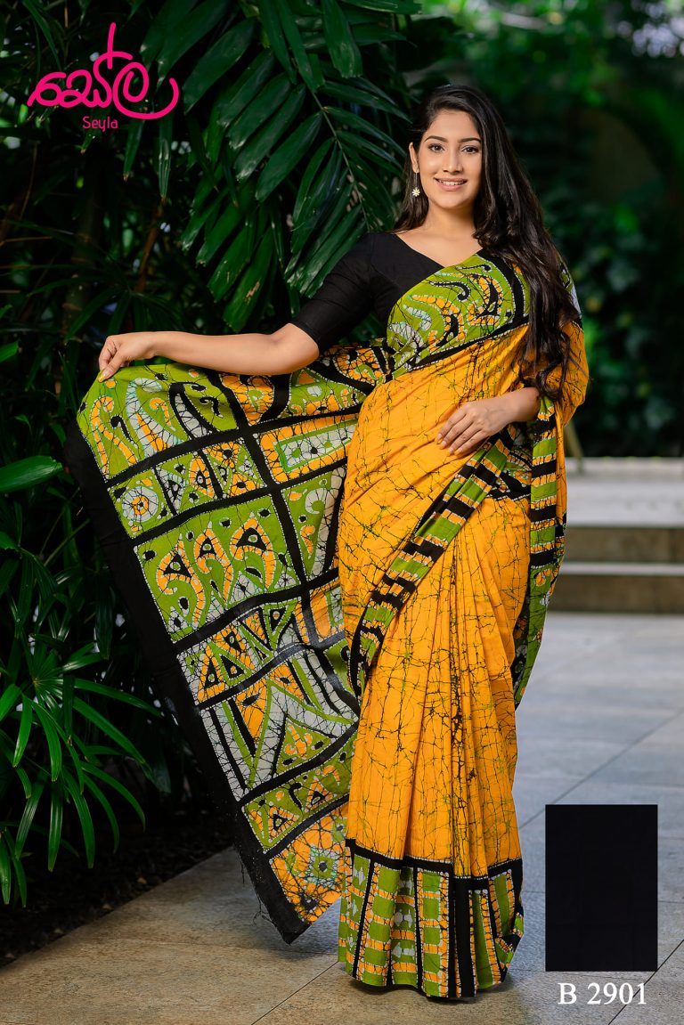 GREEN AND YELLOW HANDCRAFTED BATIK SAREE B2901