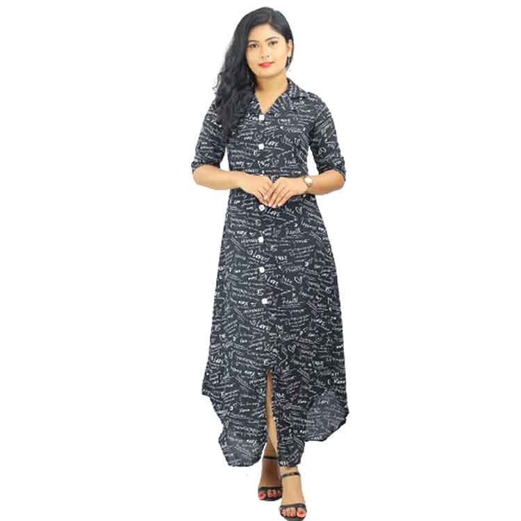 Three-Quarter Sleeves New Maxi Dress with Buttons