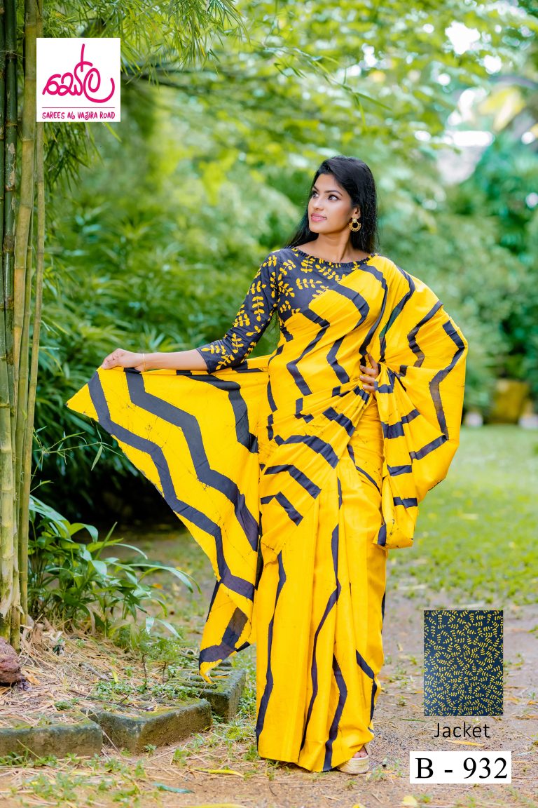 YELLOW AND BLACK LANKAN HANDMADE COTTON BATIK SAREE