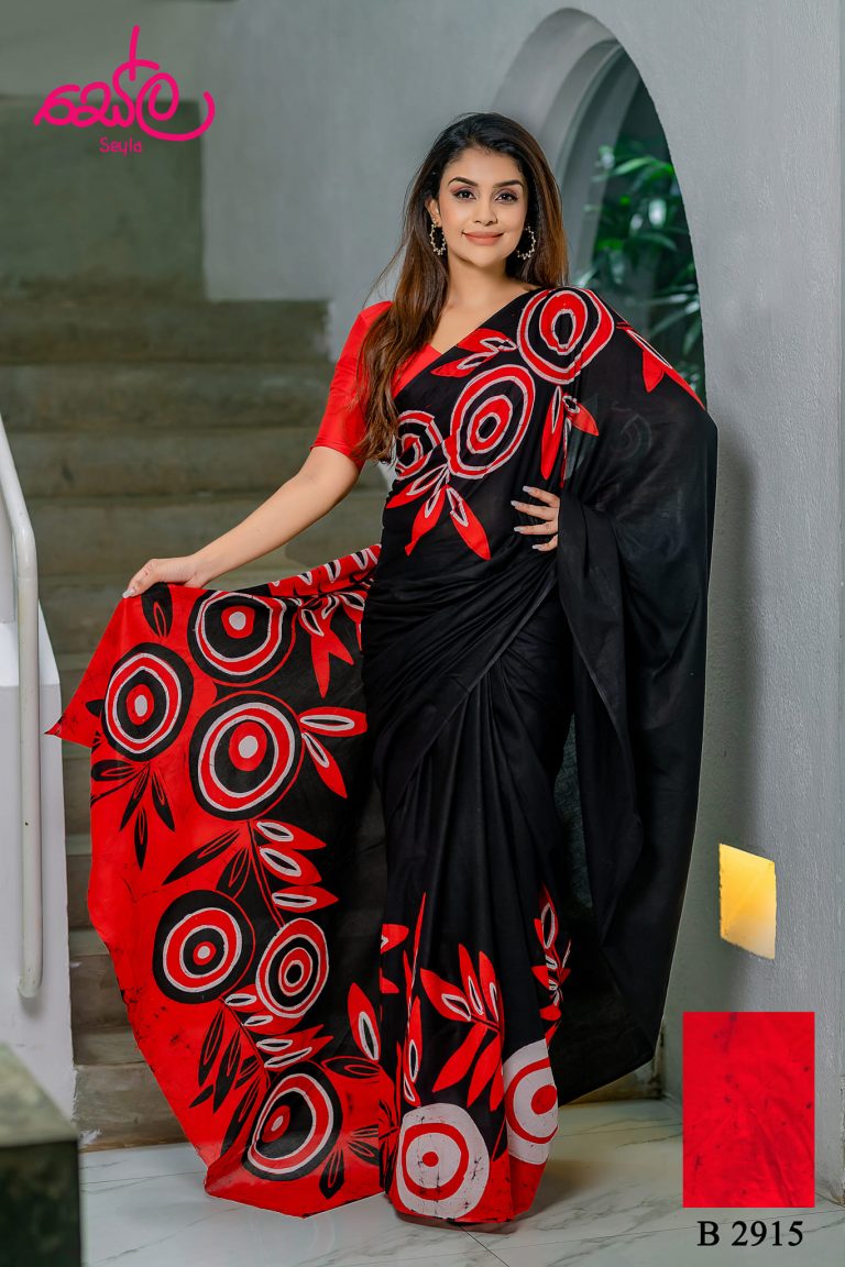 RED AND BLACK COLORED HANDCRAFTED BATIK SAREE B 2915