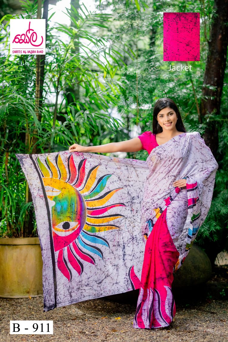 PINK & WHITE SRI LANKAN HANDMADE COTTON BATIK SAREE B911