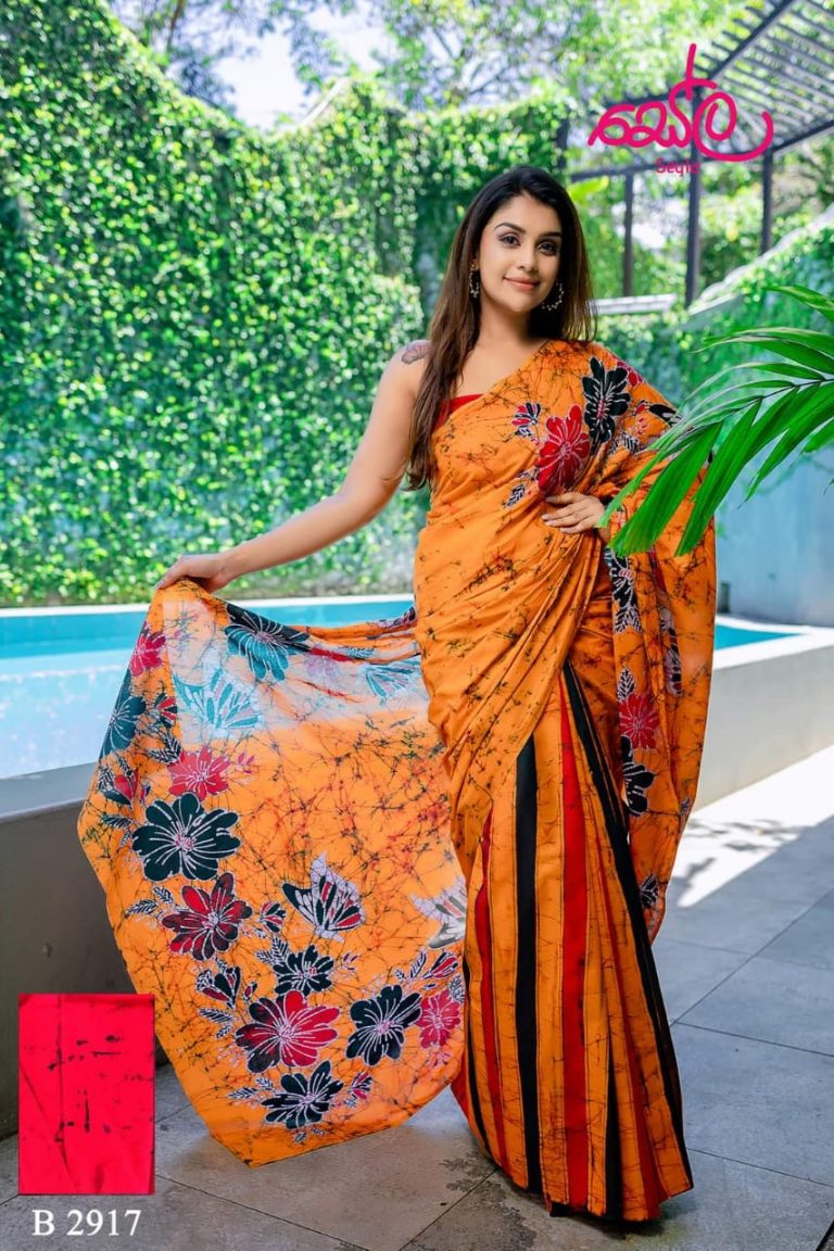 ORANGE WITH BLACK AND RED FLORAL BATIK SAREE B2917