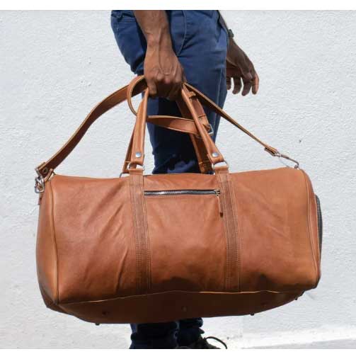 Leather Duffle Bags Camel Leather Brown ( Large ) Made in Sri Lanka
