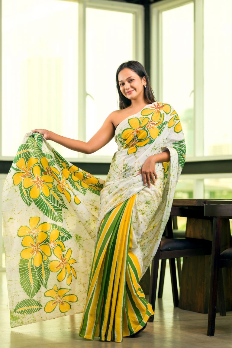 GREEN AND YELLOW JAVA BATIK SAREE B1107