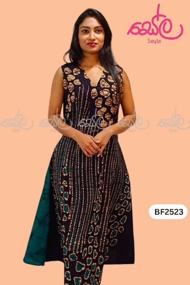 Green and Black Colored Batik Dress – BF25223