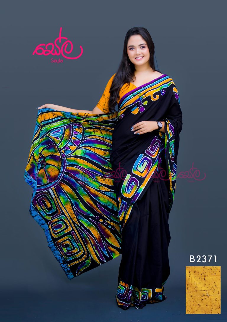 YELLOW AND BLACK COLOR BATIK SAREE B2371