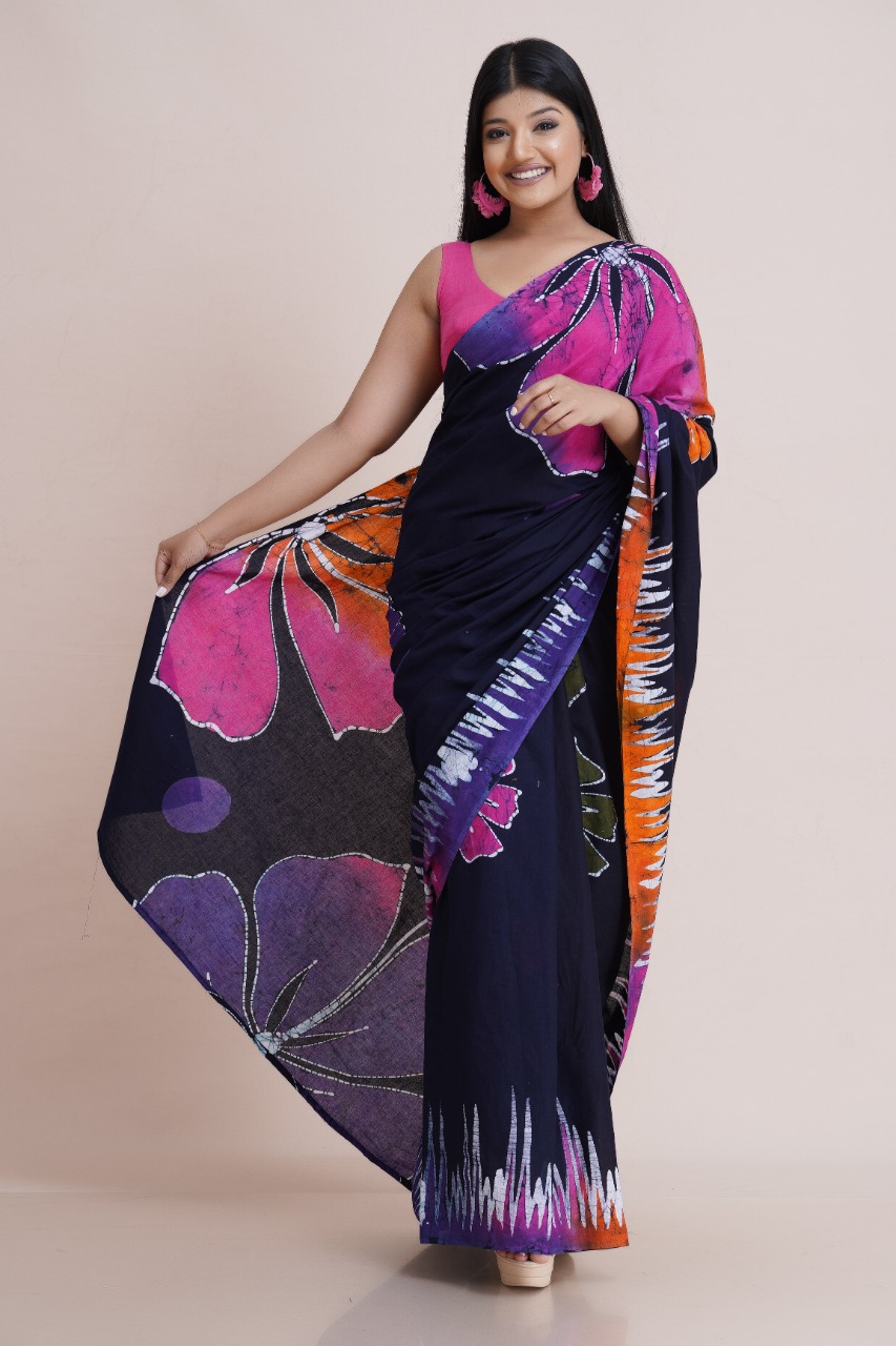 BLACK AND PINK COLORED HANDCRAFTED BATIK SAREE B2210