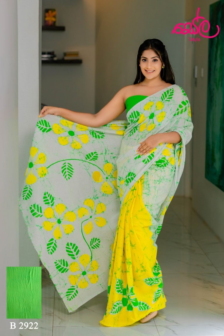 LIGHT GREEN AND YELLOW COLORED HANDCRAFTED BATIK SAREE B2922