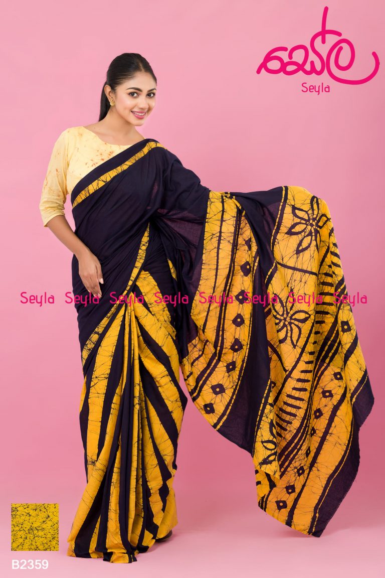 MUSTARD YELLOW AND BLACK BATIK SAREE B2359