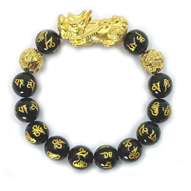 FENG SHUI BLACK OBSIDIAN MANTRA WEALTH BRACELET