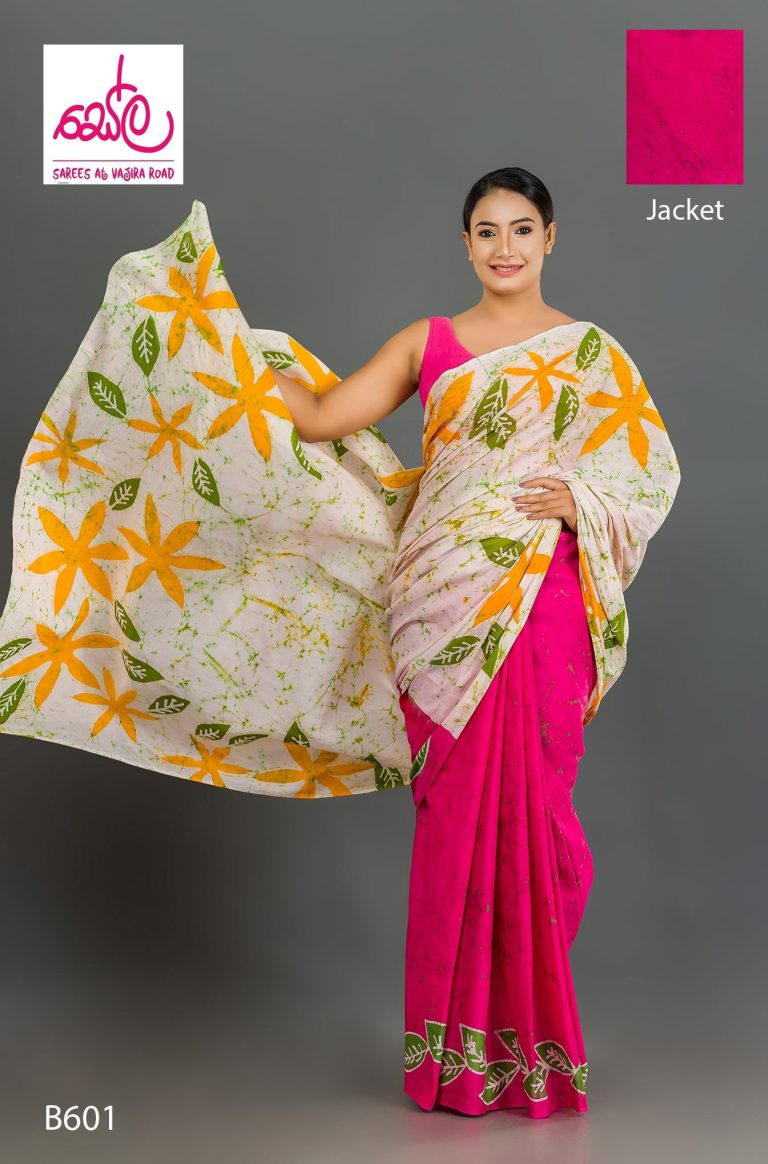 PINK AND YELLOW MIX HANDCRAFTED BATIK SAREE B601