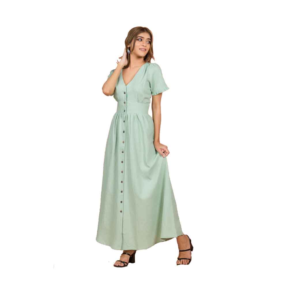 Bust Detailed Button Down Long Dress - Mint Green