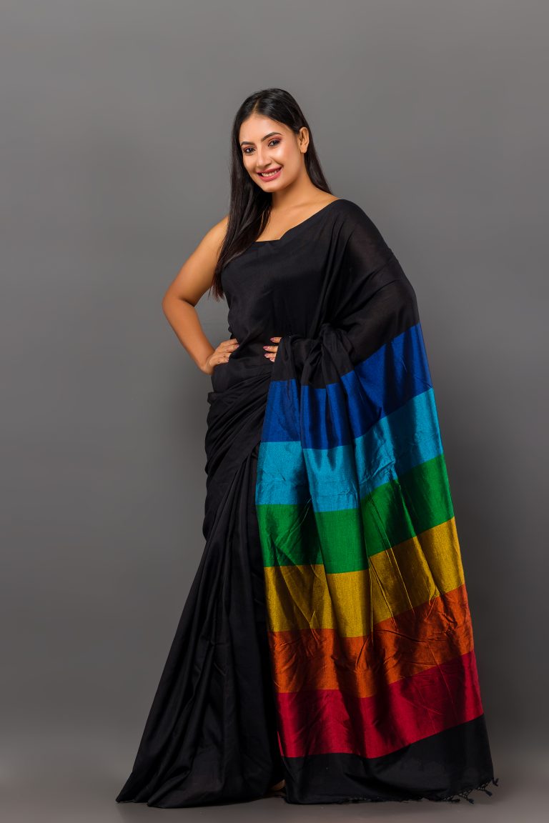 BLACK COLOUR SRI LANKAN HANDLOOM RAYON SAREE