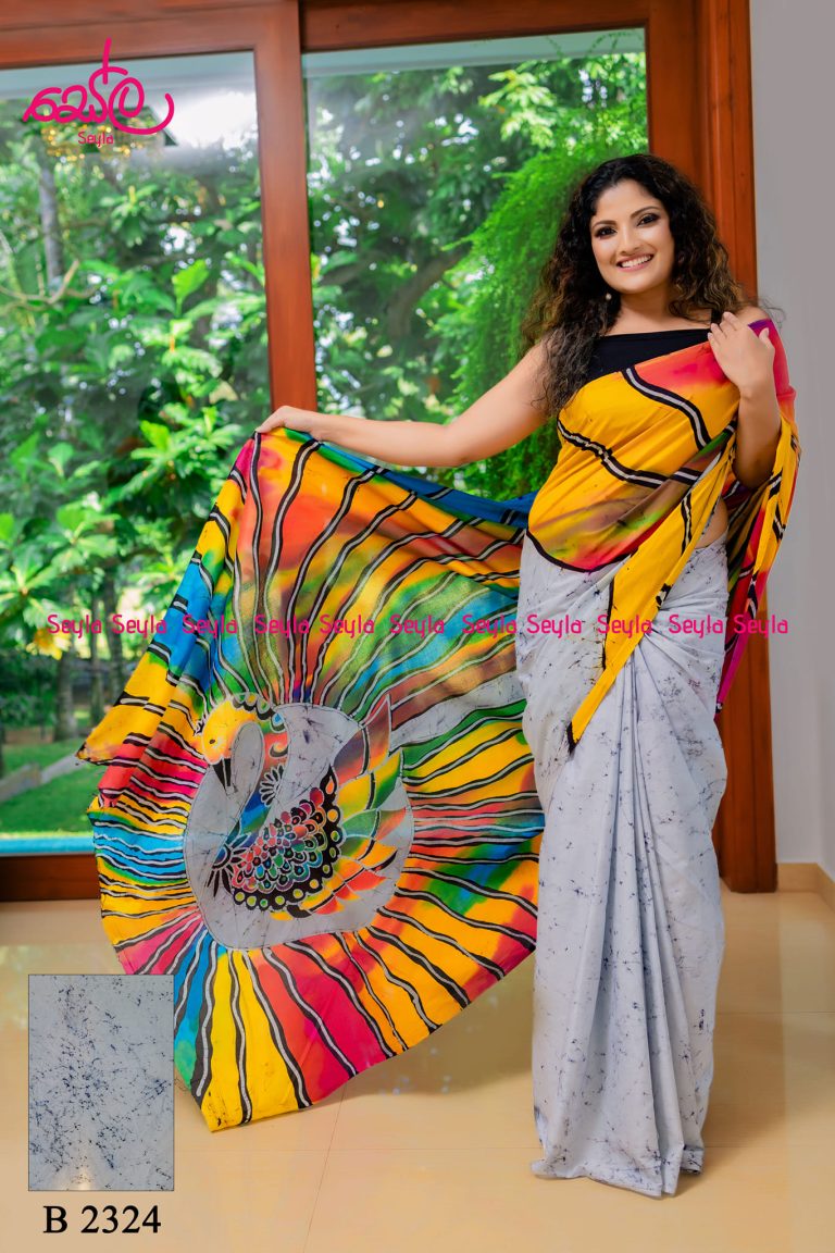 WHITE AND YELLOW COLORED HANDCRAFTED BATIK SAREE B2324