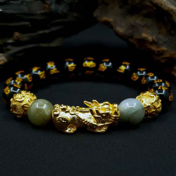 FENG SHUI JADE & BLACK OBSIDIAN WEALTH BRACELET - Made in Sri Lanka