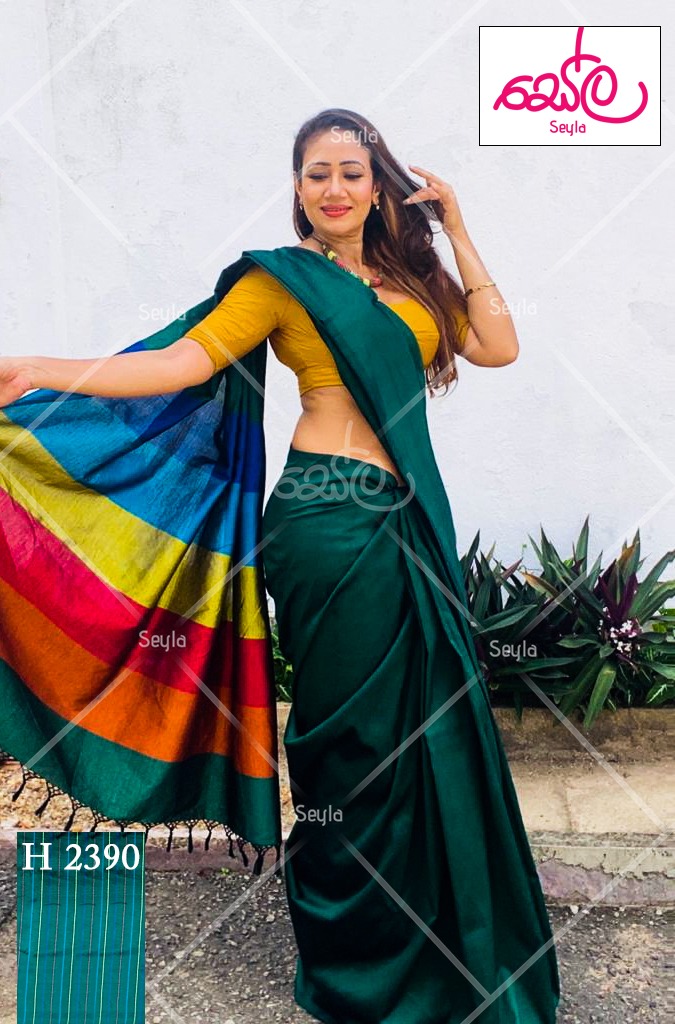 GREEN AND MULTI COLORED RAYON SAREE