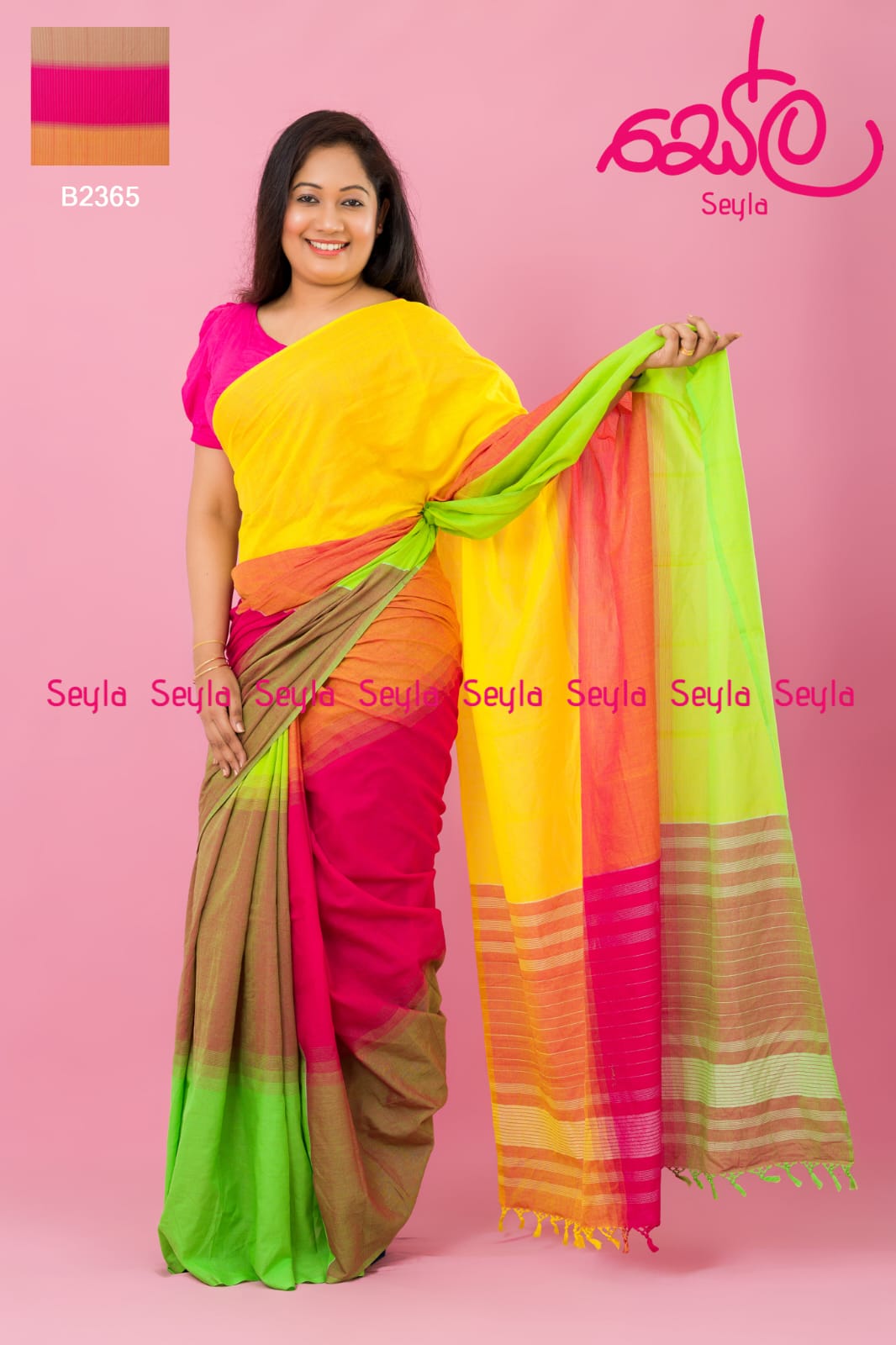 YELLOW AND PINK HANDLOOM SAREE