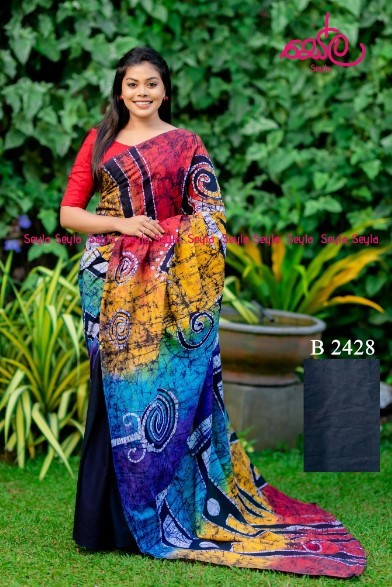 Black and multicolored Batik Saree B2428