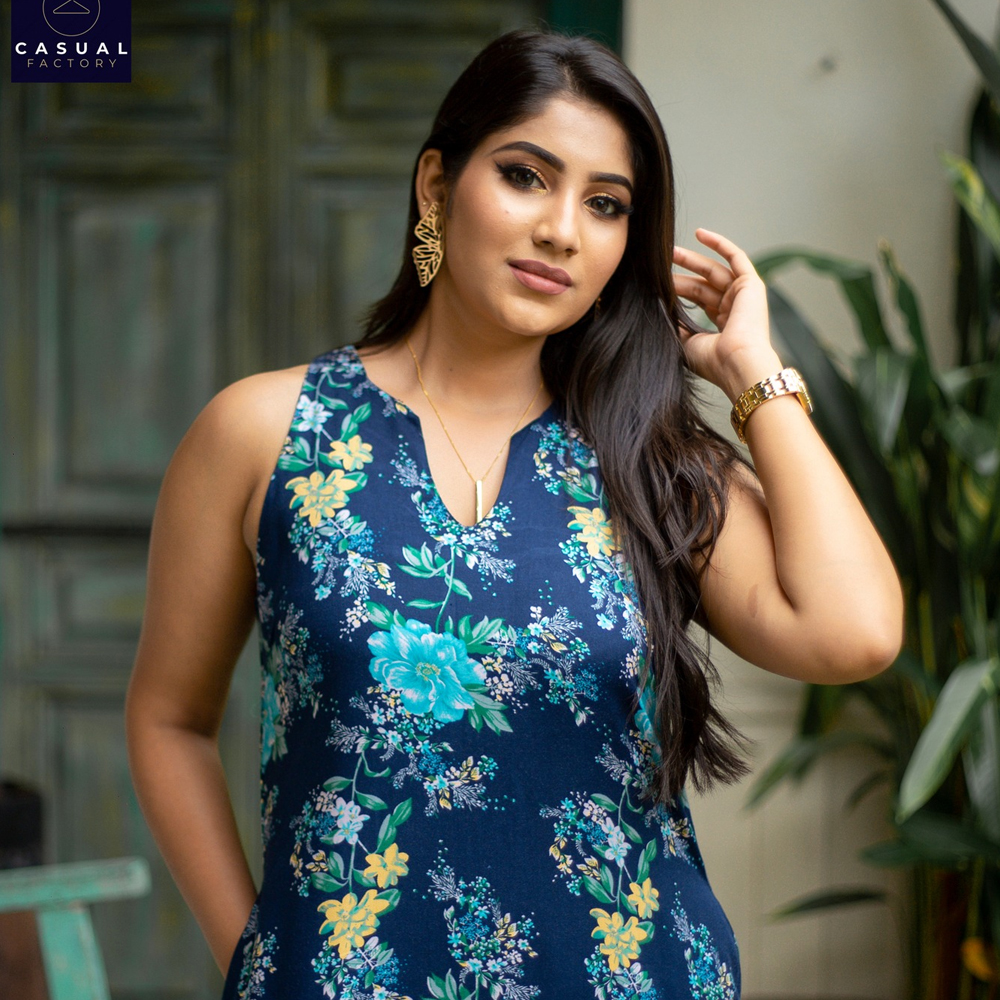 Blue Floral Maxi Dress  CF 100159BF