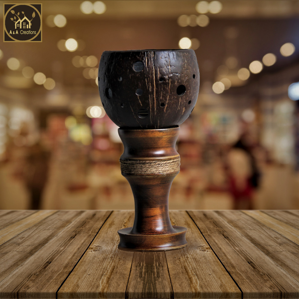 View Wooden Candle Holder with Coconut Shell: A Unique Traditional Centerpiece from Sri Lanka image
