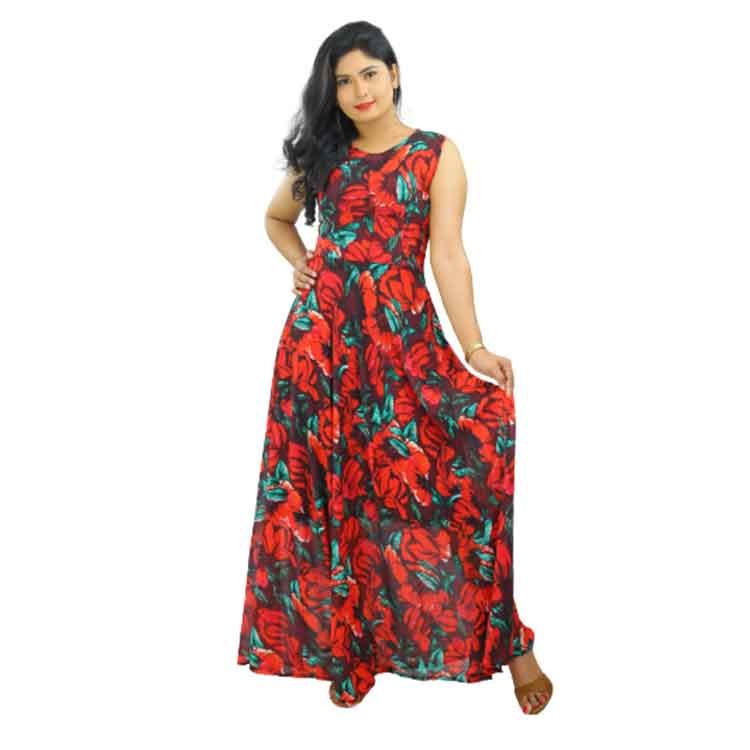 View Backside Designed Round Necked Sleeveless New Maxi Dress image