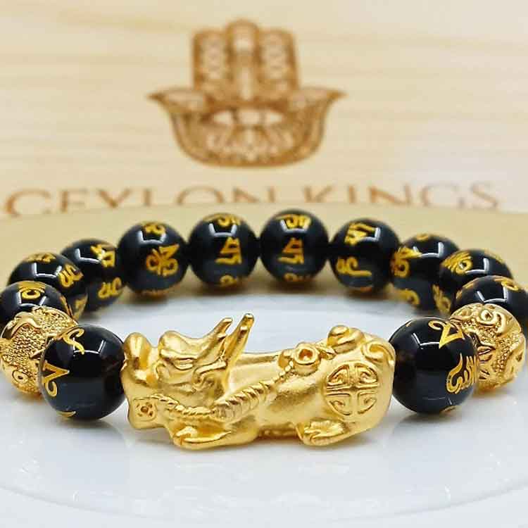 View FENG SHUI BLACK OBSIDIAN MANTRA WEALTH BRACELET image