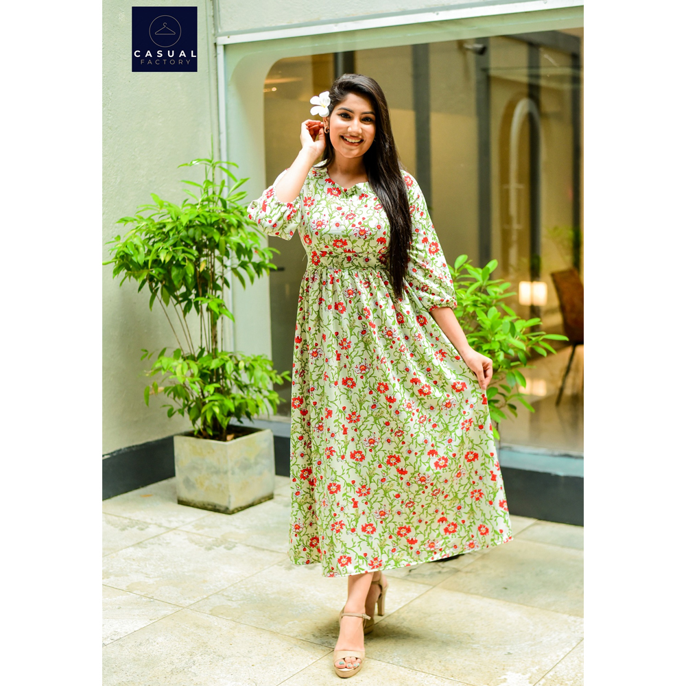 View Green Floral Long Dress CF 100144 image