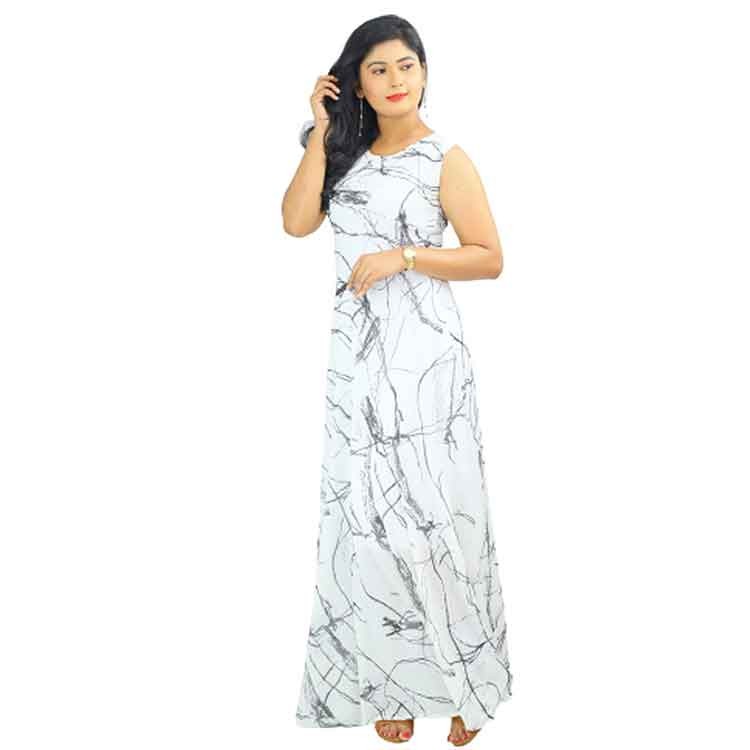 View Backside Designed Round Necked Sleeveless New Maxi Dress image