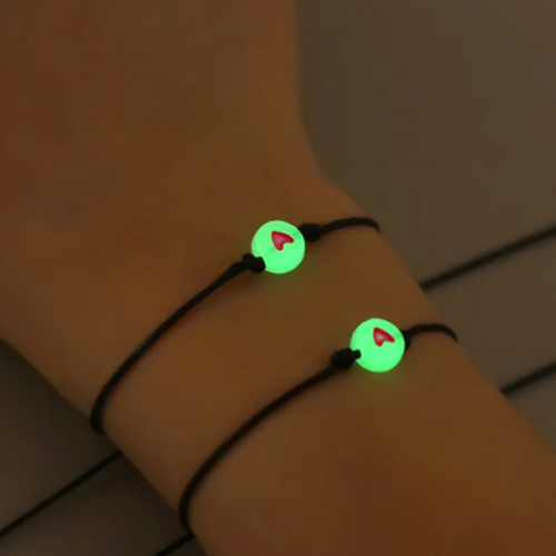 View 2pcs / Set Promise Bracelets Friendship Couple Matching Bracelets Luminous Heart Bead Black Wax Rope Valentines Day Gifts Friendship Goals image
