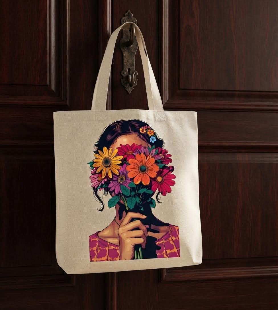 Floral Girl Printed Tote Bag – 14 × 15.5 Inch