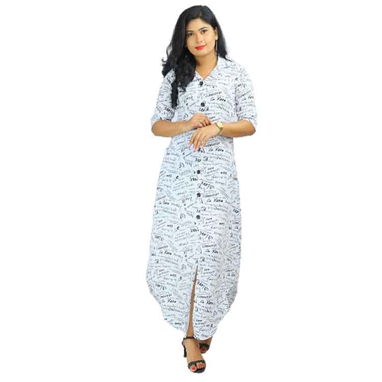 View Three-Quarter Sleeves New Maxi Dress with Buttons image