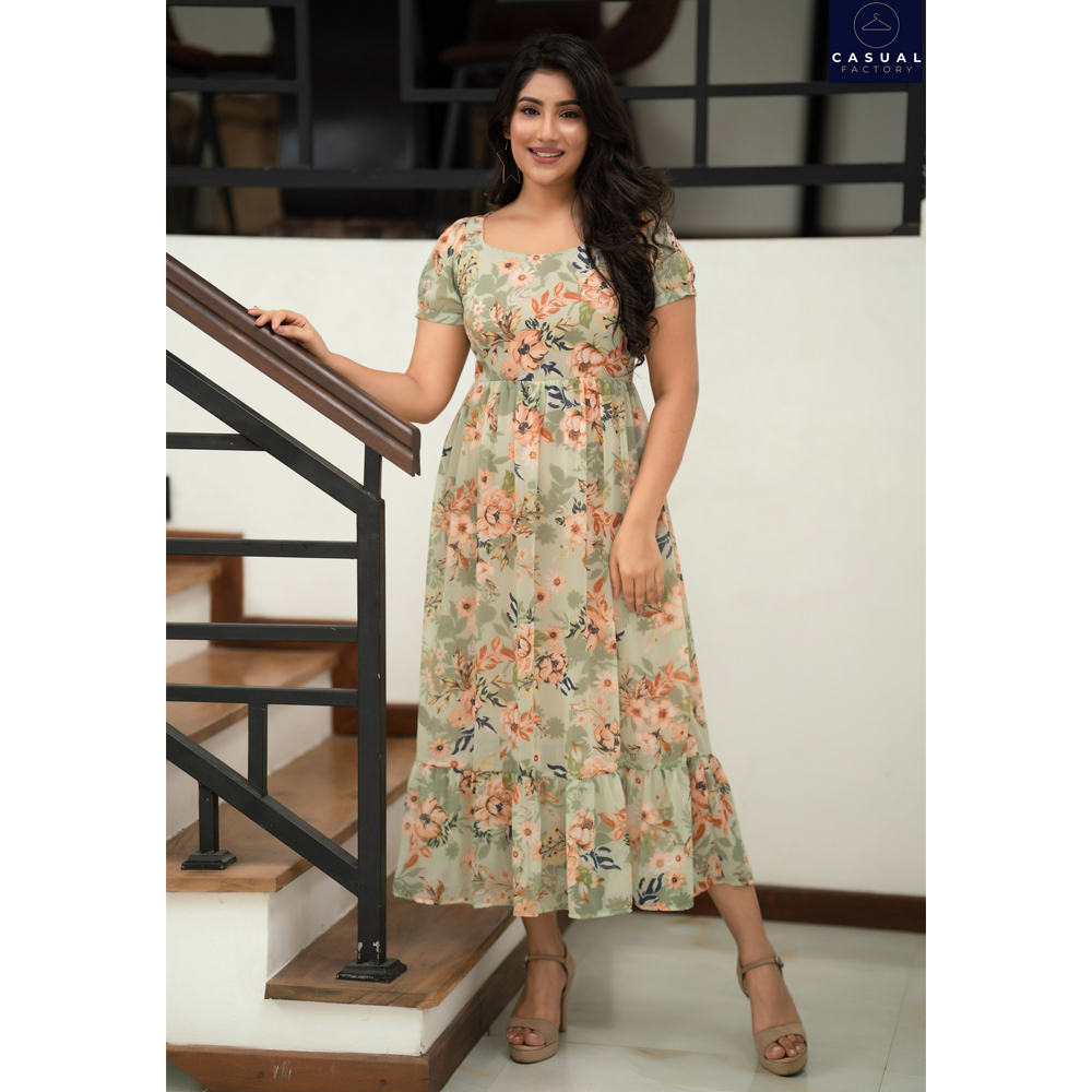 View Green Floral Long Dress CF 10032 image