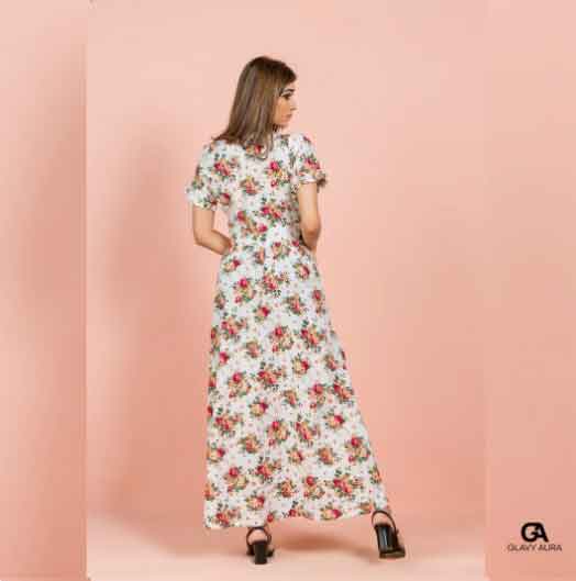 View Bust Detailed Button Down Long Dress - Printed image
