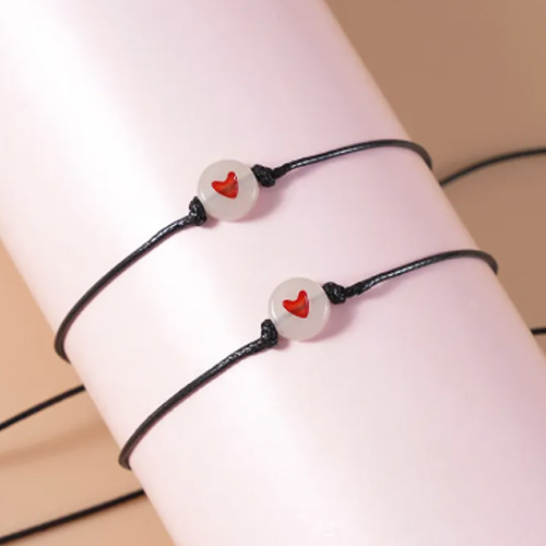 View 2pcs / Set Promise Bracelets Friendship Couple Matching Bracelets Luminous Heart Bead Black Wax Rope Valentines Day Gifts Friendship Goals image