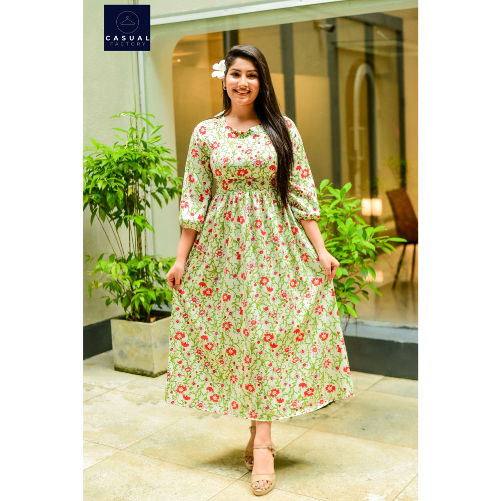 View Green Floral Long Dress CF 100144 image