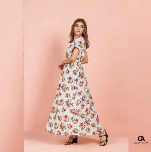 View Bust Detailed Button Down Long Dress - Printed image