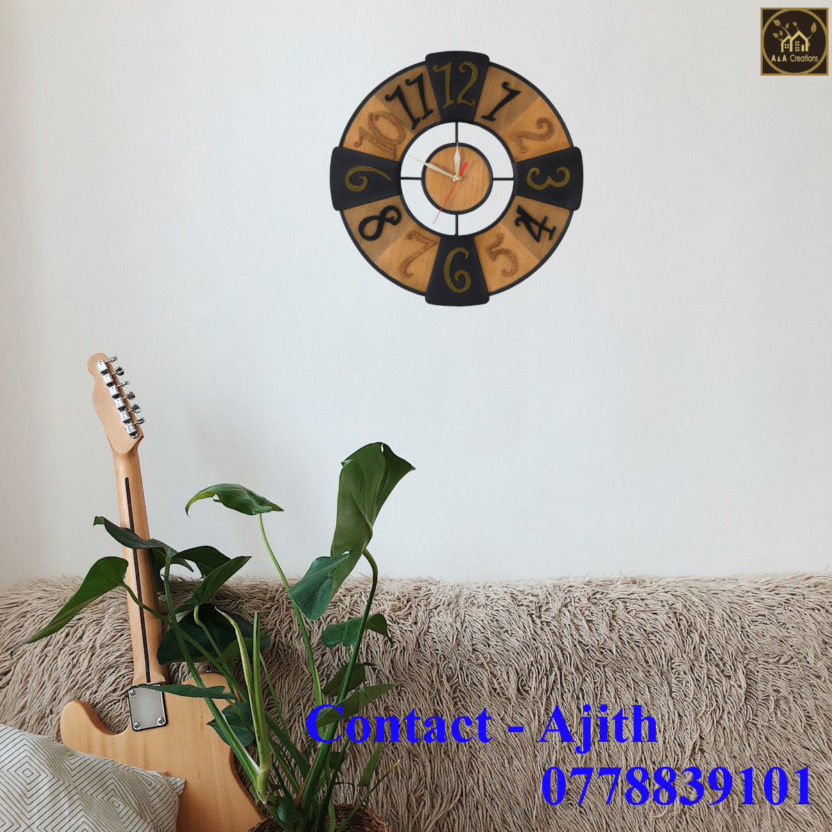 View Handmade Wooden Wall Clock Sri Lanka – Rustic Home Decor for Living Room image