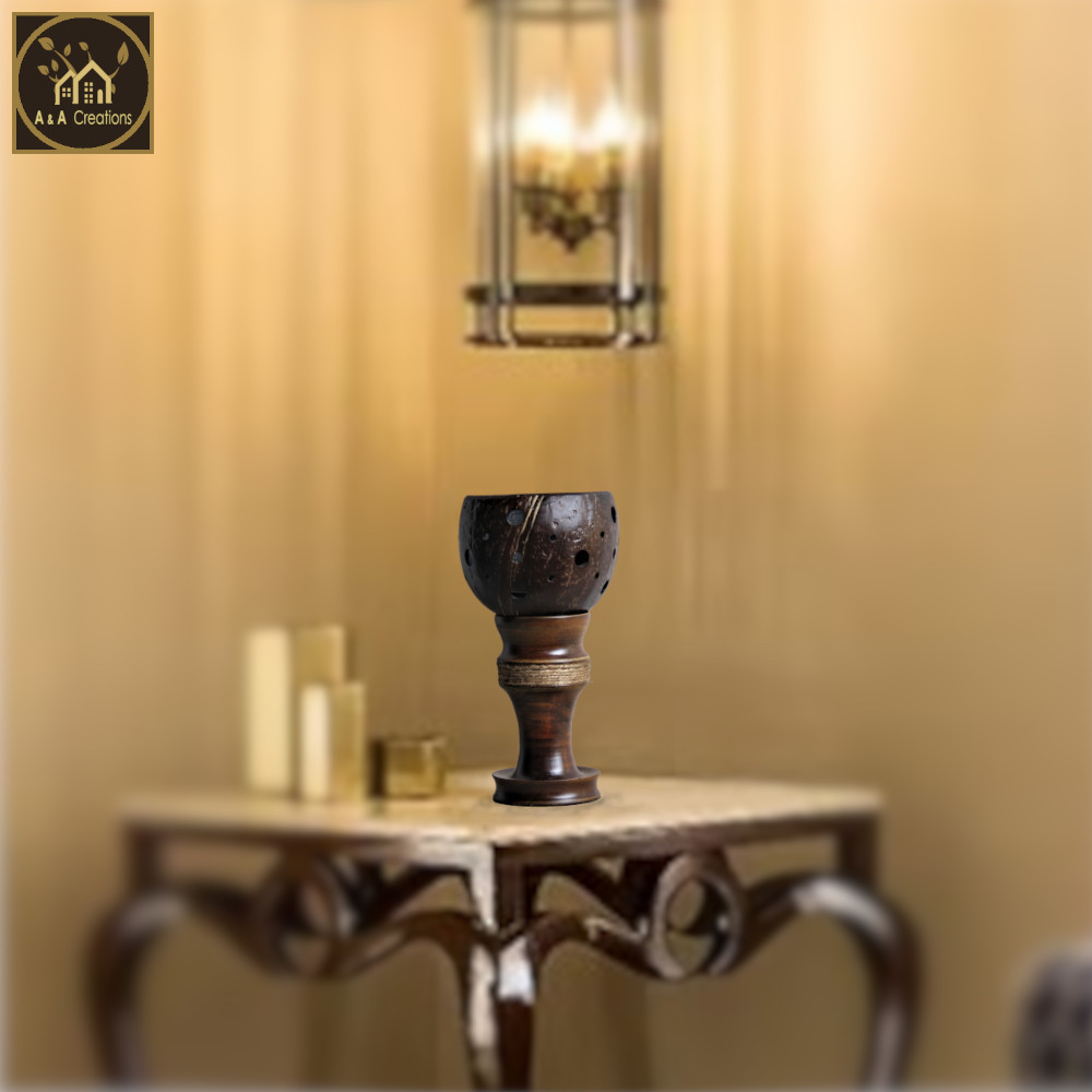 View Wooden Candle Holder with Coconut Shell: A Unique Traditional Centerpiece from Sri Lanka image