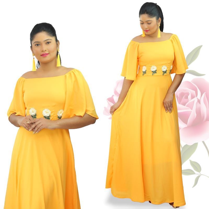View Bell Sleeve Georgette Maxi Dress with Small Flowers image