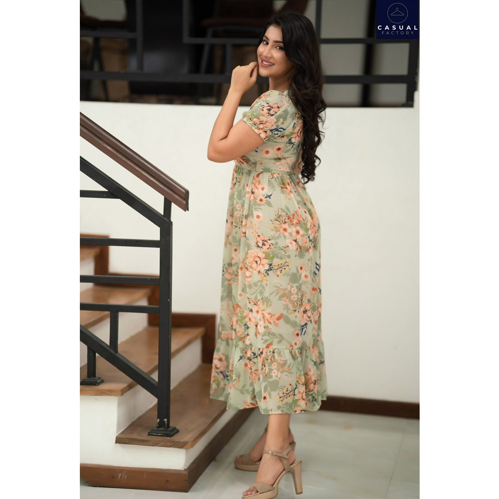 View Green Floral Long Dress CF 10032 image