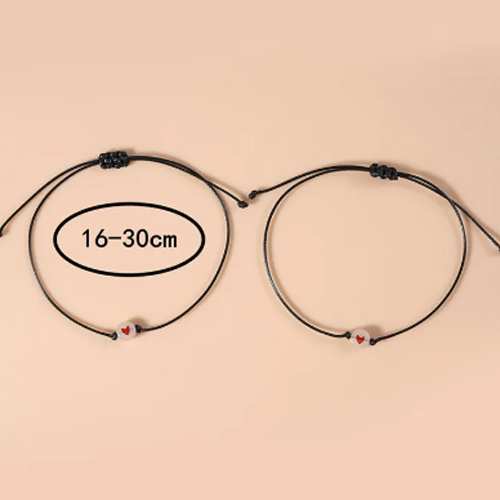View 2pcs / Set Promise Bracelets Friendship Couple Matching Bracelets Luminous Heart Bead Black Wax Rope Valentines Day Gifts Friendship Goals image