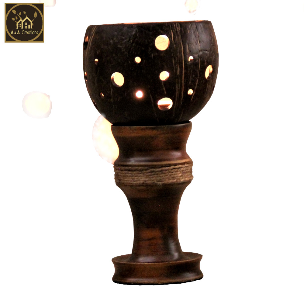 View Wooden Candle Holder with Coconut Shell: A Unique Traditional Centerpiece from Sri Lanka image