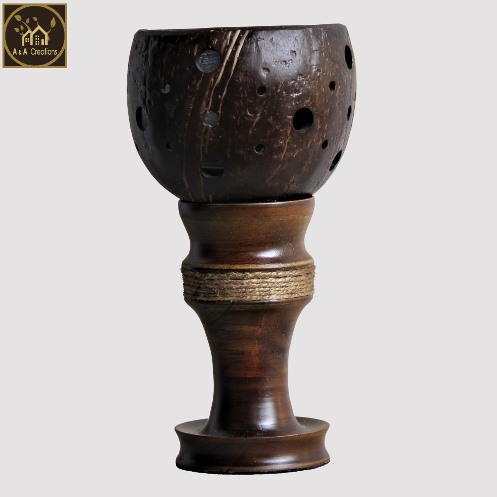 View Wooden Candle Holder with Coconut Shell: A Unique Traditional Centerpiece from Sri Lanka image