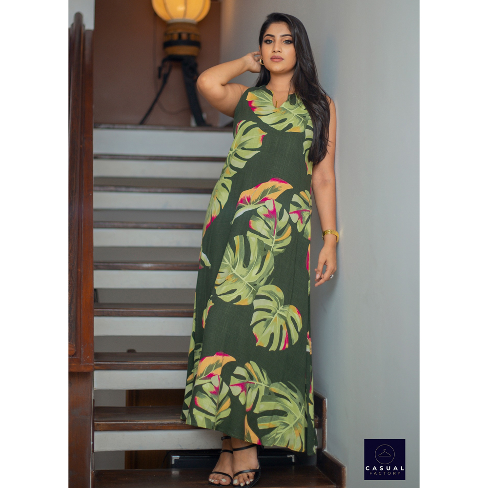 View Green Leaf Maxi Dress CF 100159GL image