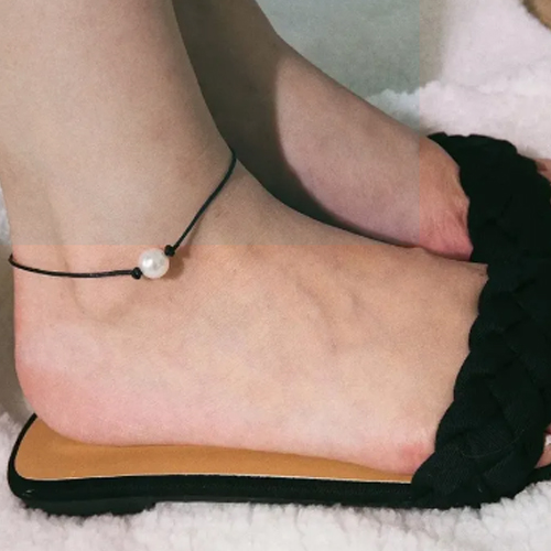 View Adjustable Black Wax Rope Pearl Anklets Bracelets For Women image