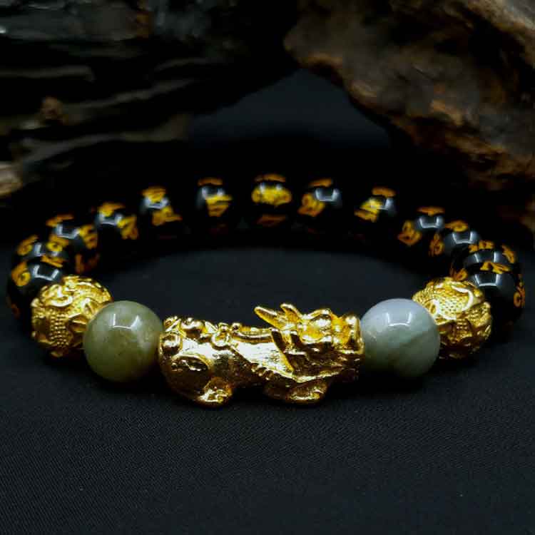 View FENG SHUI JADE & BLACK OBSIDIAN WEALTH BRACELET image